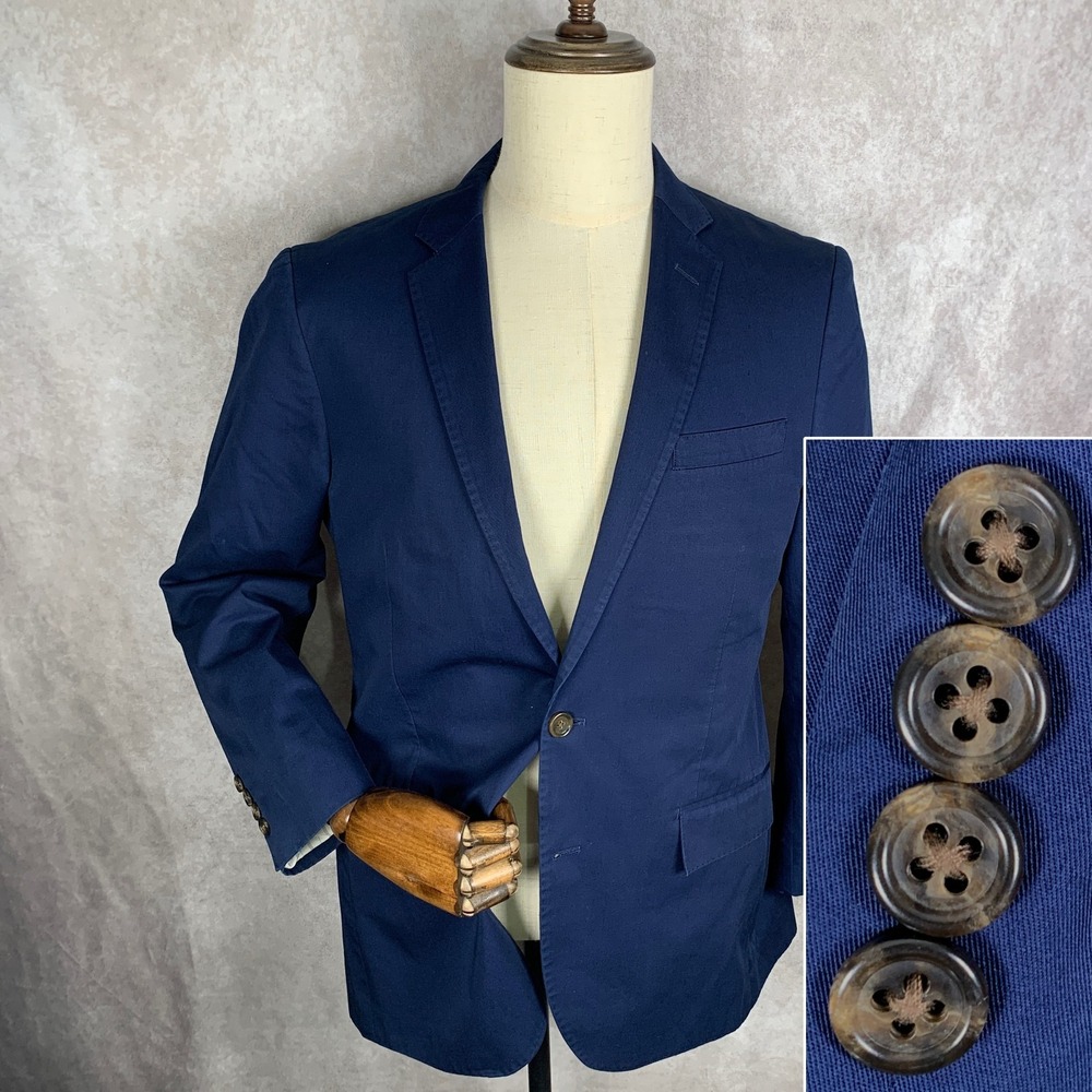 J Crew Ludlow Blazer Jacket Men 40R Blue Larusmiani Cotton Sport Coat